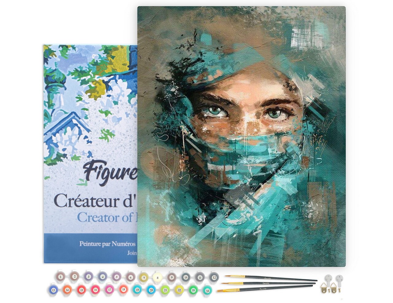Figured'Art Paint by Numbers Kit for Adults with Frame Beautiful Eyes 16"x20" - Craft Art Painting DIY Kit Canvas Already Stretched on a Wooden Frame
